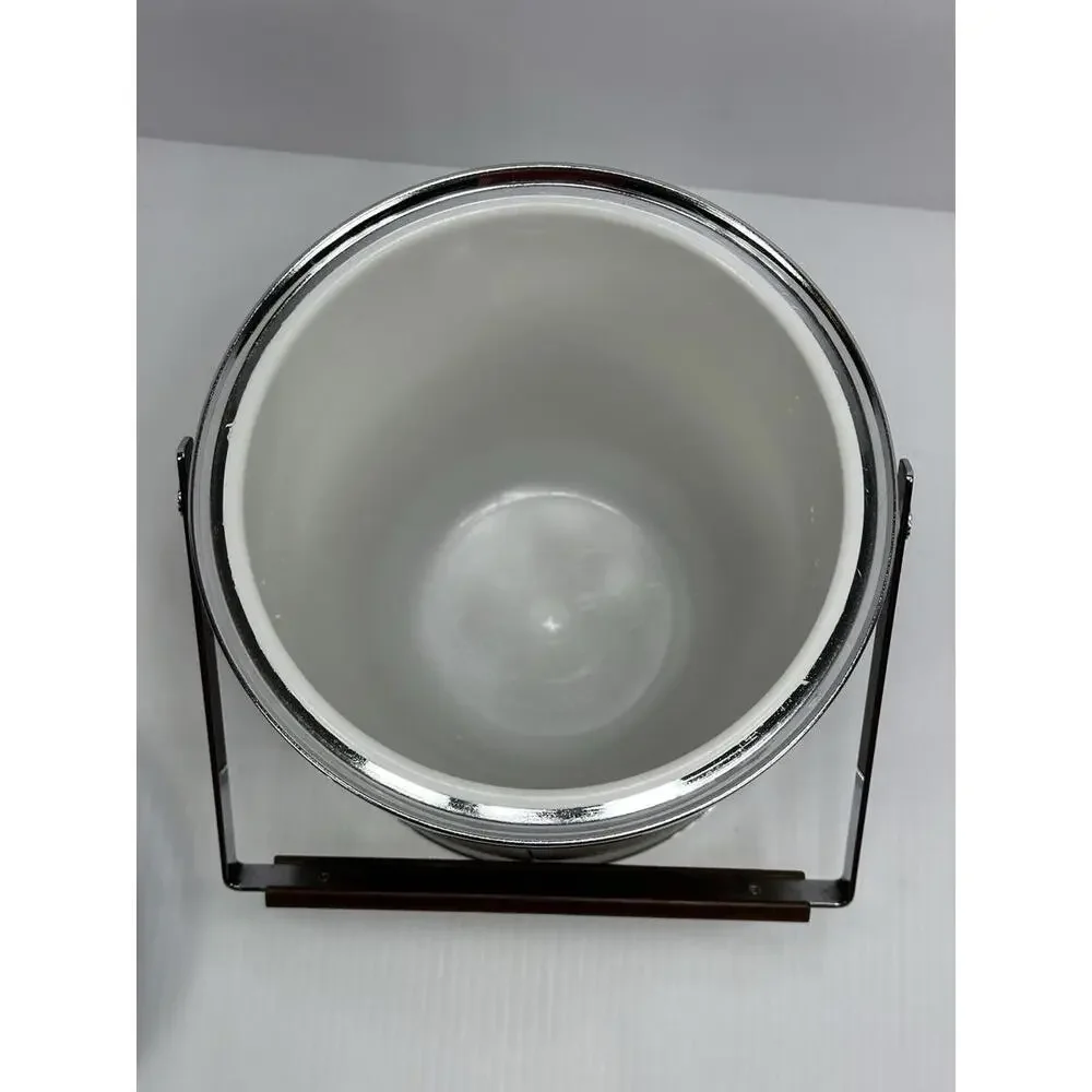 Vintage KROMEX‎ USA 1960s Ice Bucket Wood Grain Chrome Metal Wood Handle Knob